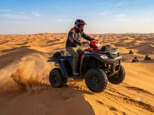 Quad Bike Desert Safari Dubai on red sand dunes