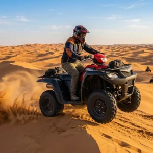 Quad Bike Desert Safari Dubai on red sand dunes