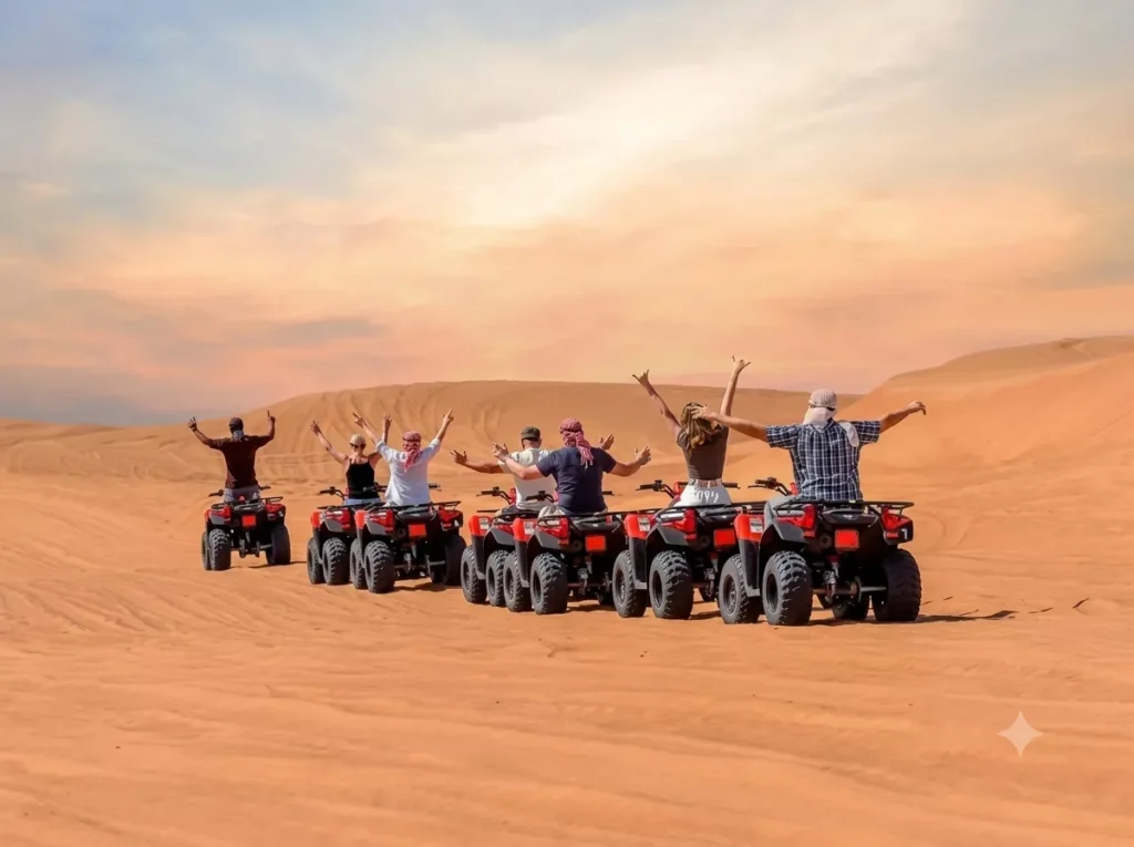 Tourist riding an ATV quad bike in the Dubai desert